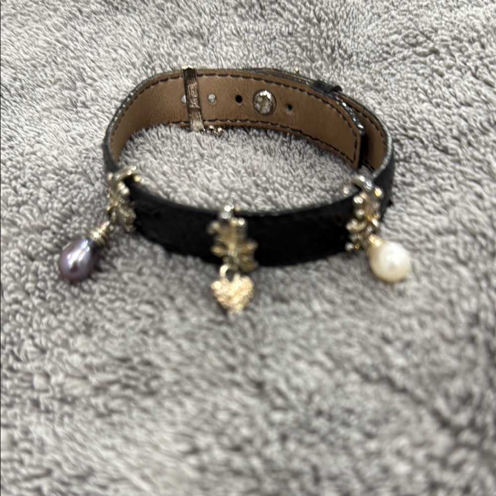 Elegant Textured Black Leather & Sterling Silver Charm Bracelet